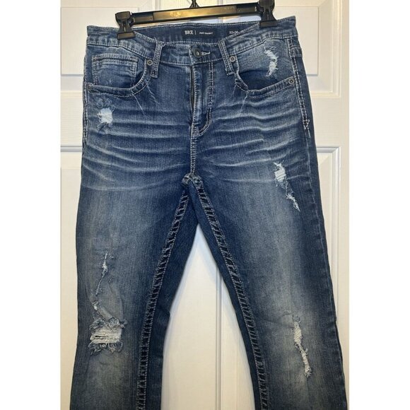 BKE Jake Straight Stretch Distressed Medium Washed Jeans Size 32x36 - Picture 3 of 16